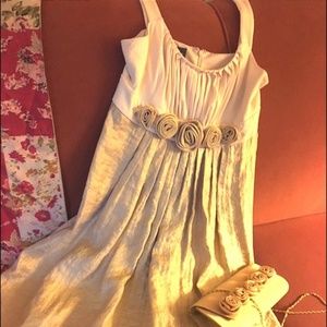 Cream-Colored, Ultra Feminine Dress with Handbag.